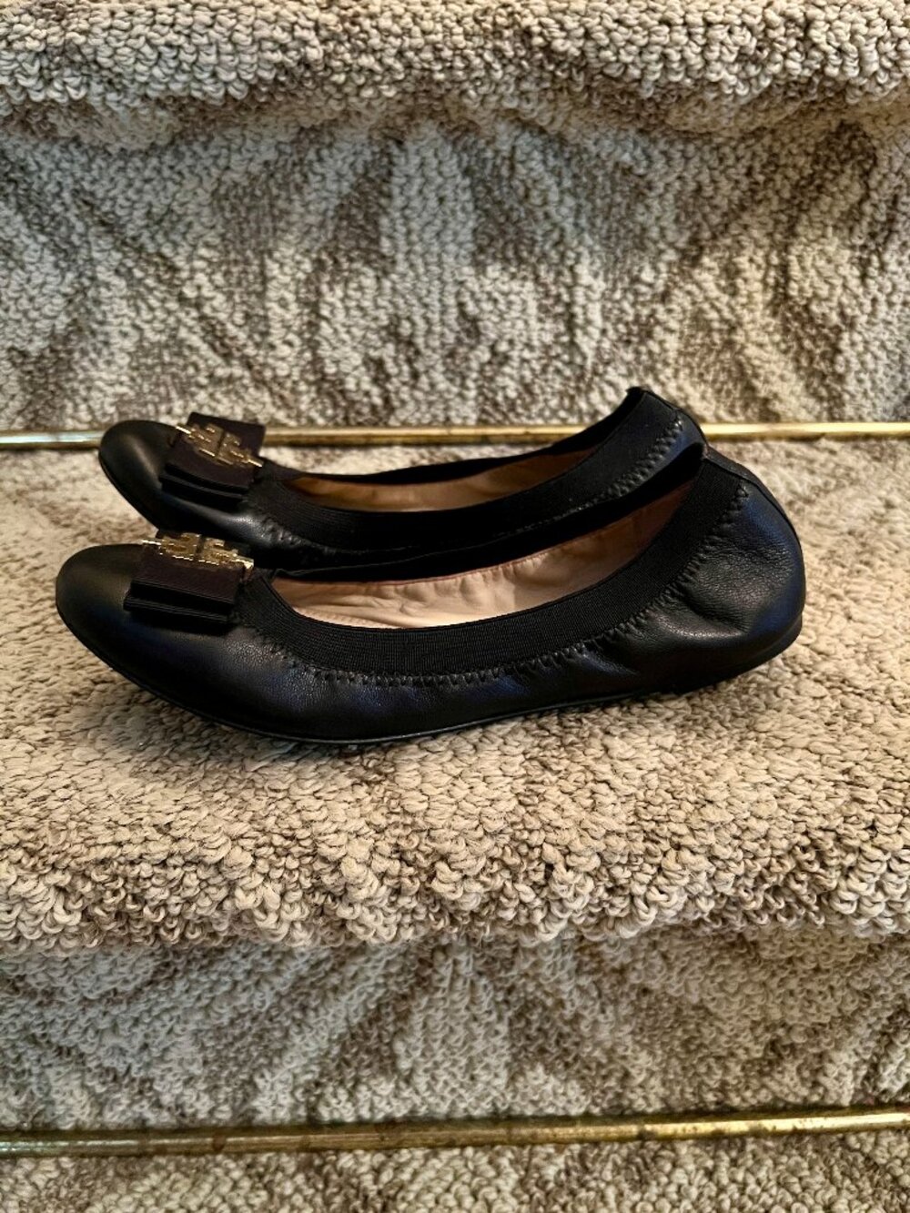GUC Tory Burch Sedgwick Black Leather Logo Ballet Flats Shoes Size 7 - Picture 6 of 9